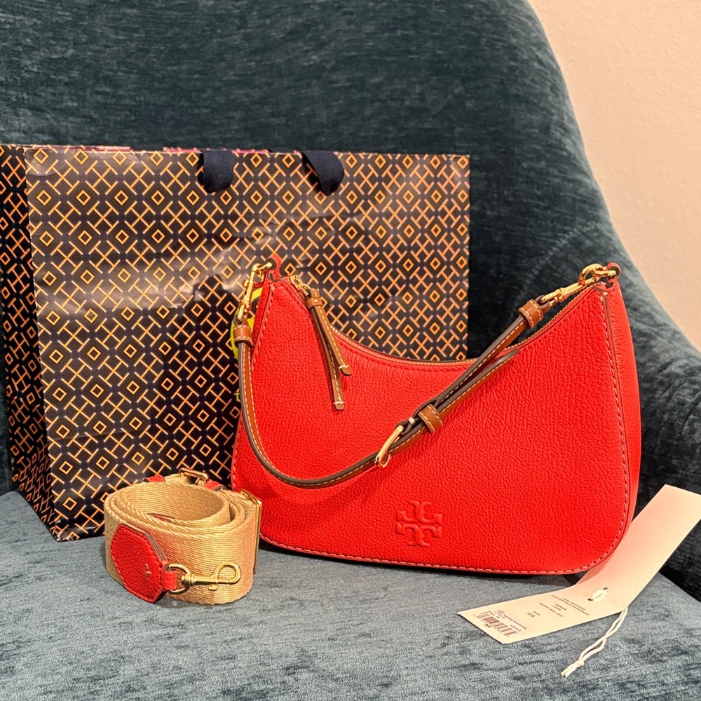 Tory Burch Poppy Red Thea Textured Crossbody Bag